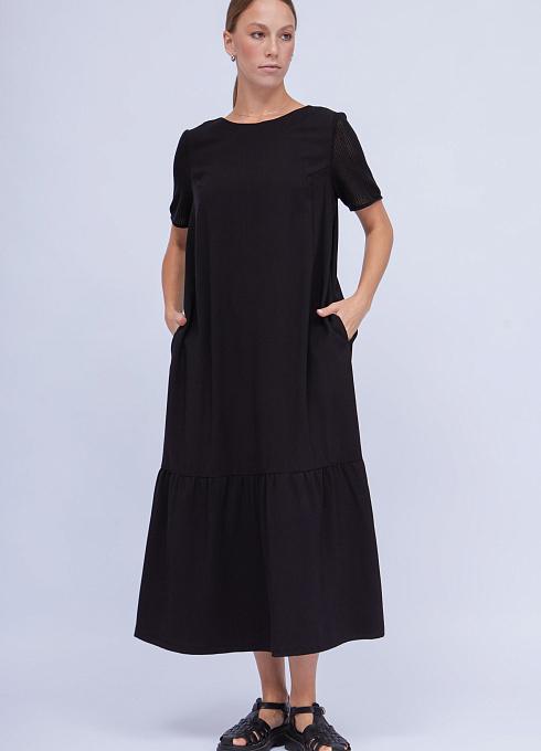 Платье с вязаными деталями женское,  черный цвет