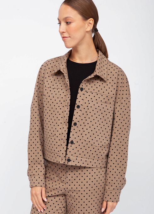 Куртка из хлопка в горошек женский,  бежевый цвет